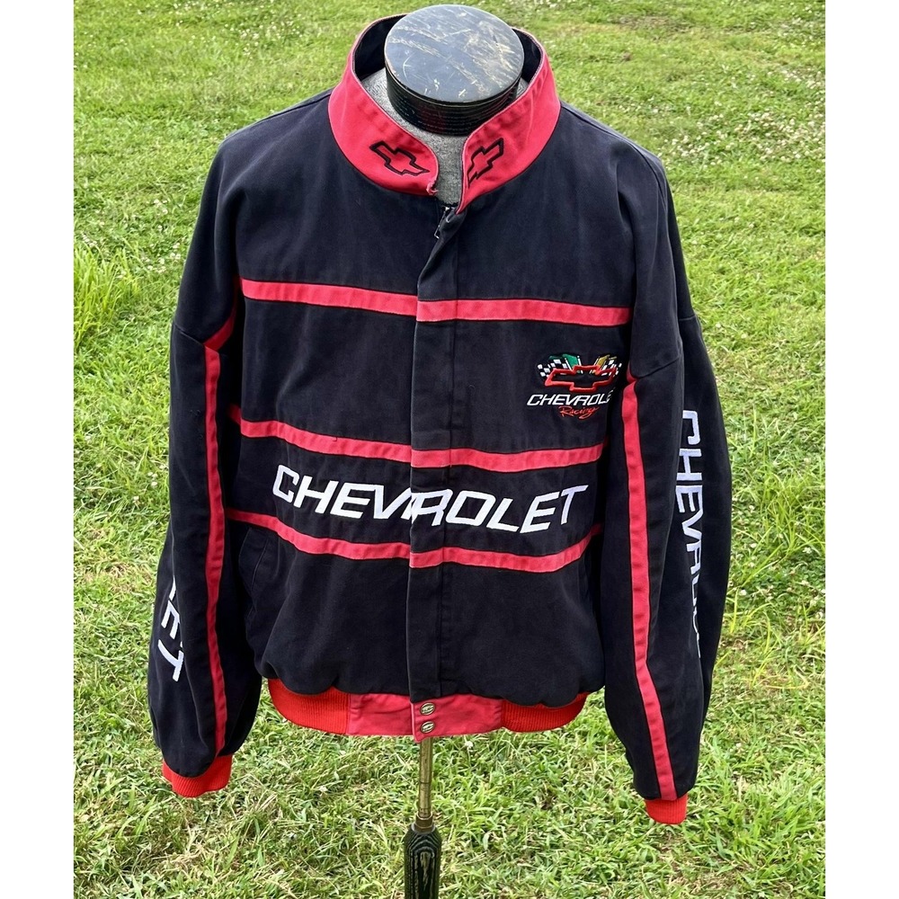 Vintage Chevrolet Racing Jacket Mens 2XL Black Red NASCAR Auto Car Racing‎ 90s
